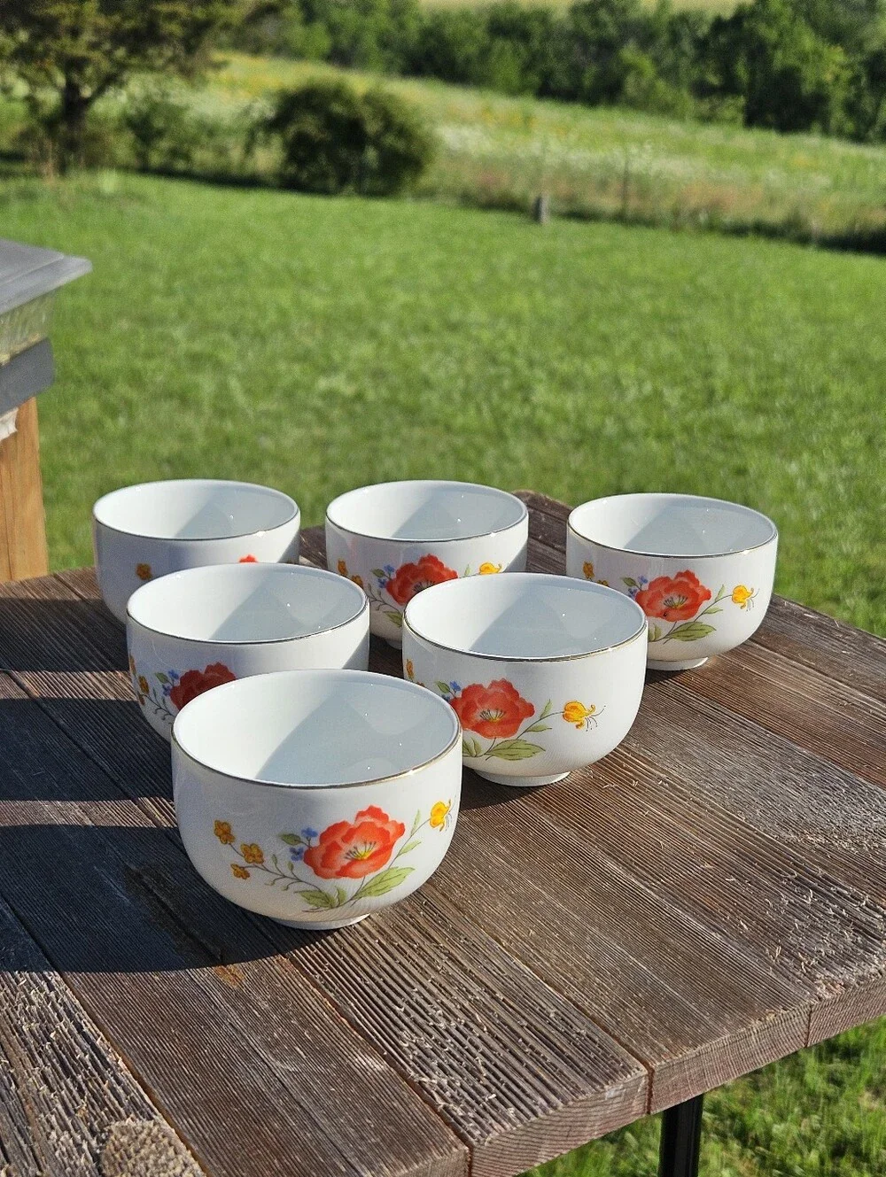 Set of 6 Vintage Fine Porcelain Floral Teacups - Made in Taiwan Vintage,